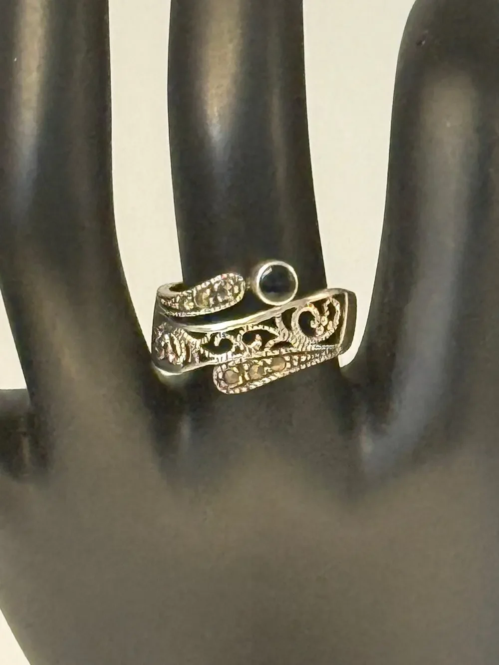 Vintage 925 Sterling Silver Obsidian Size 7.5 Ring
